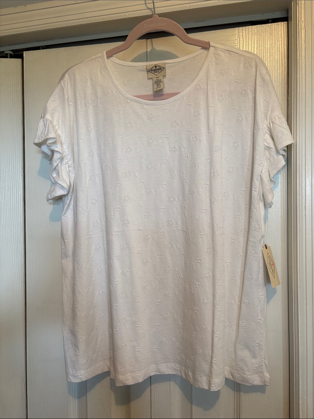 St. John’s Bay White Eyelet Short Ruffle Sleeve  Tee